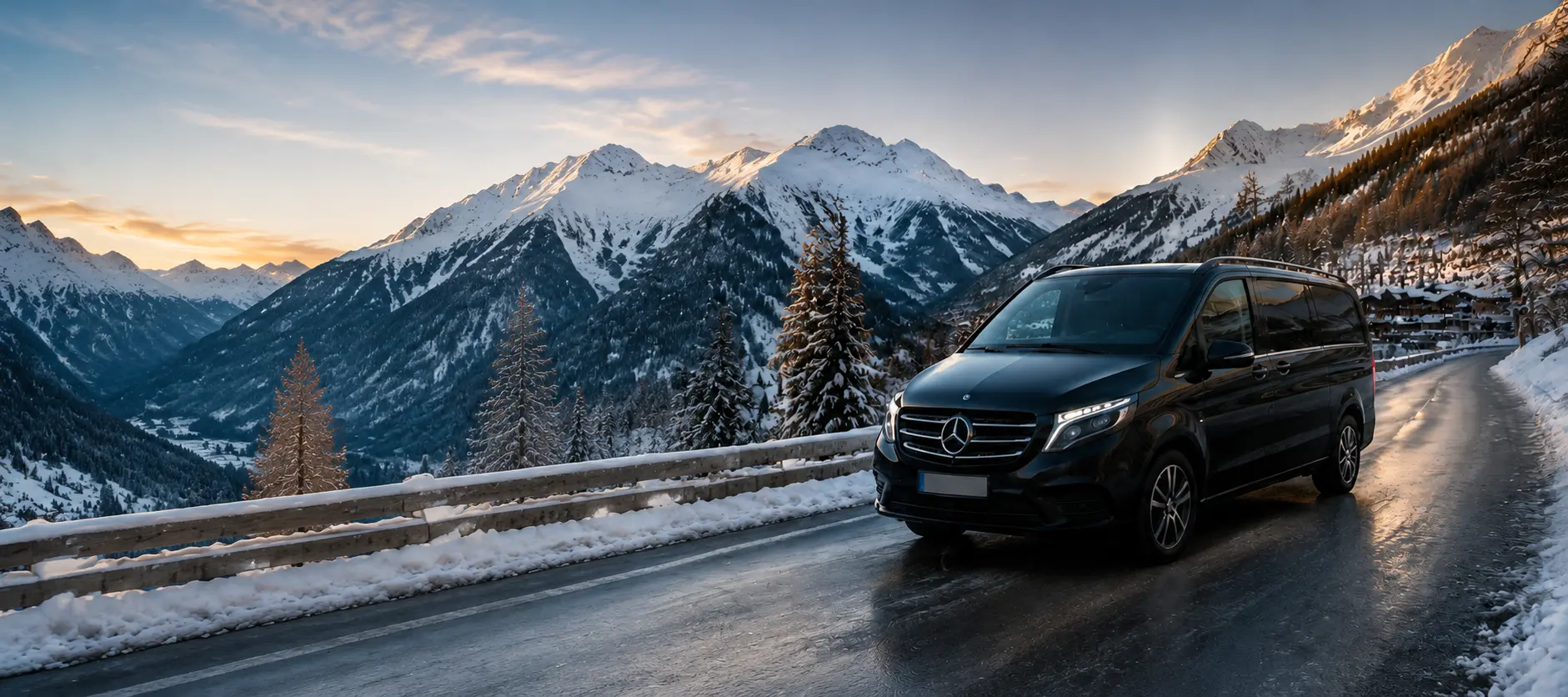 Private ski transfer through the Swiss Alps